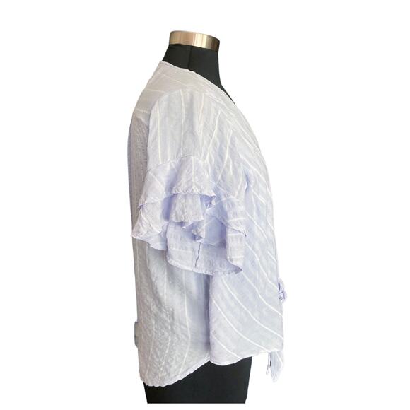 Umgee Pale Lavender Wrap Front Top Stripes Tiered Bell Sleeves Hi-Low SMALL Boho - Picture 4 of 9